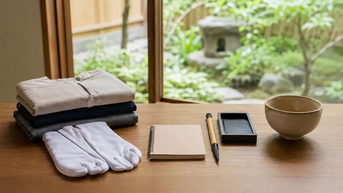 茶道・書道イベントへ行く前に服装と持ち物を準備する様子