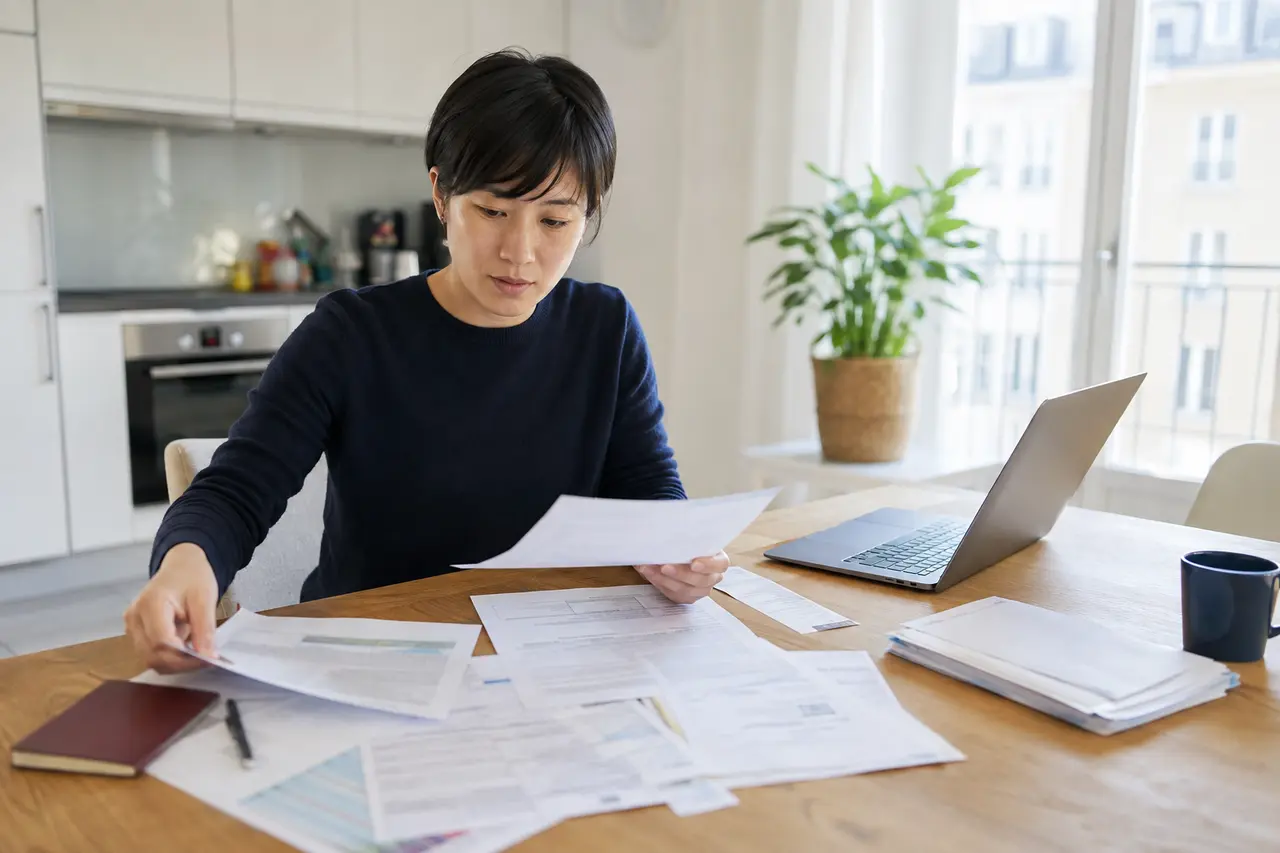 新居の書類と住所変更先を確認する日本人居住者