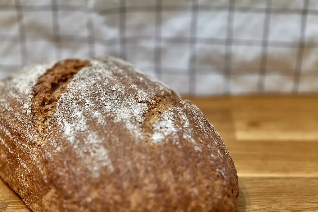 表面に粉が残り、大きな割れ目のあるライ麦パン